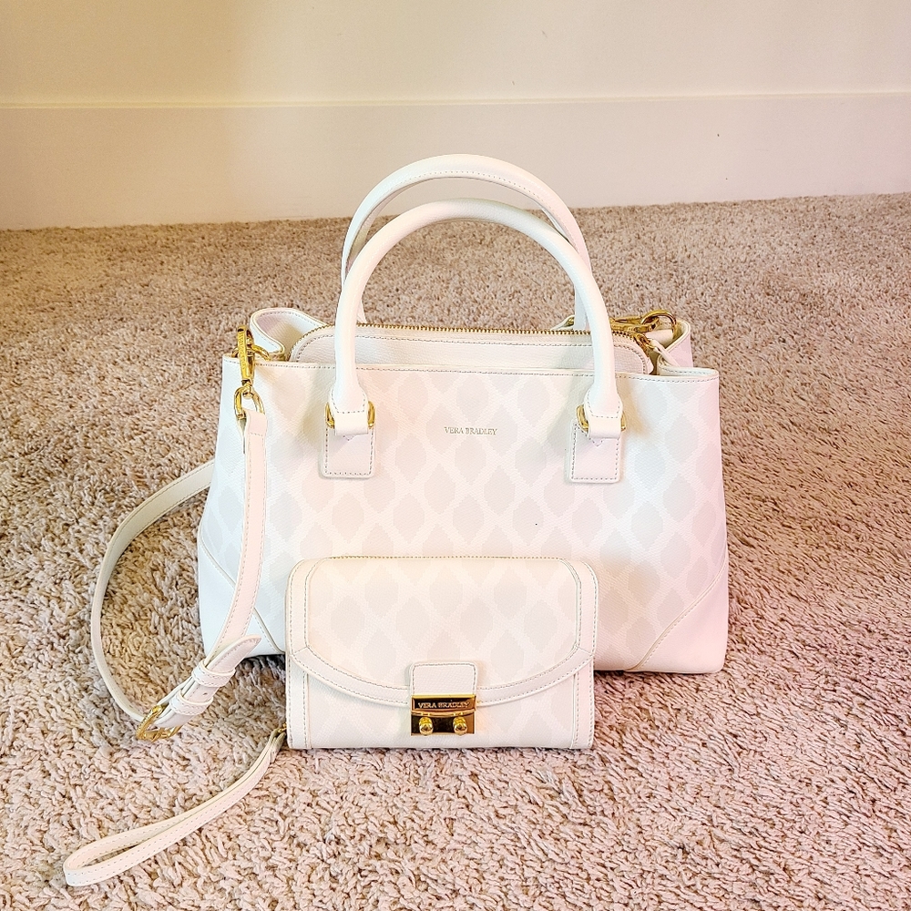 Vera Bradley Emma Satchel and Wallet - White Ikat